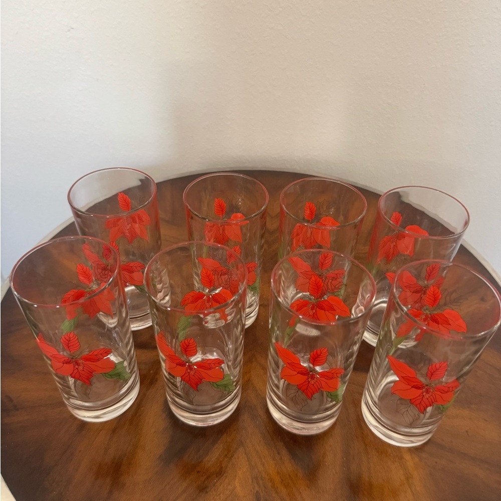 8 Crisal Portugal 12 Ounce Poinsettia Highball Glasses   Fantastic condition